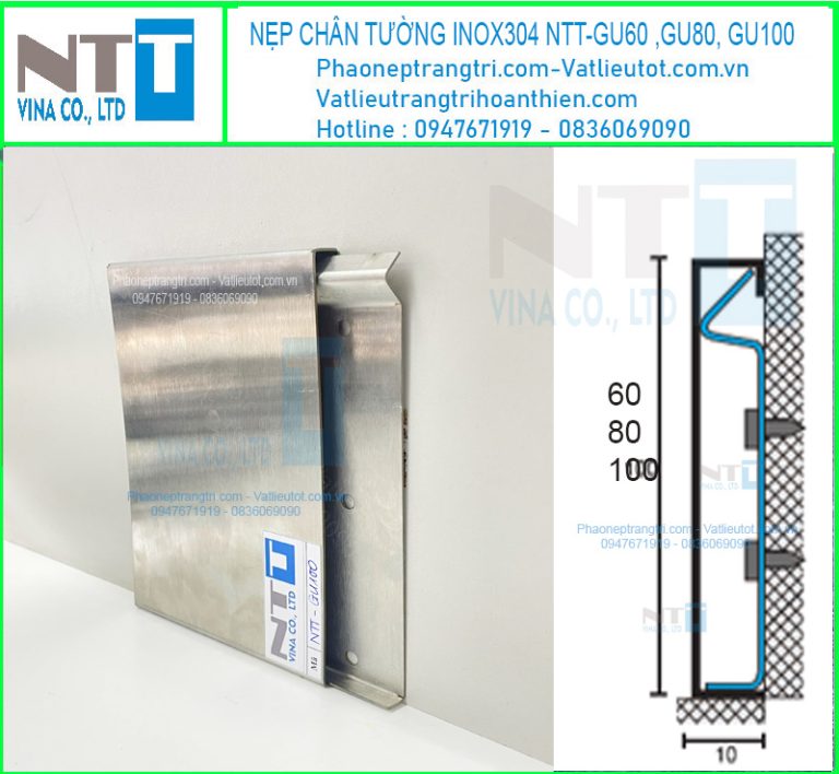 Nẹp len chân tường inox NTT-GU60, GU80, GU100